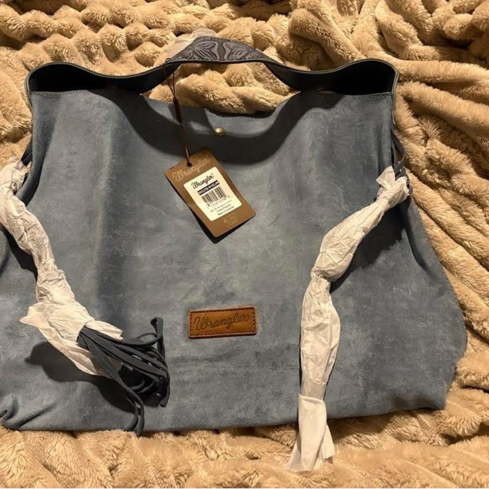 Wrangler Blue Suede and Fringe Shoulder Bag